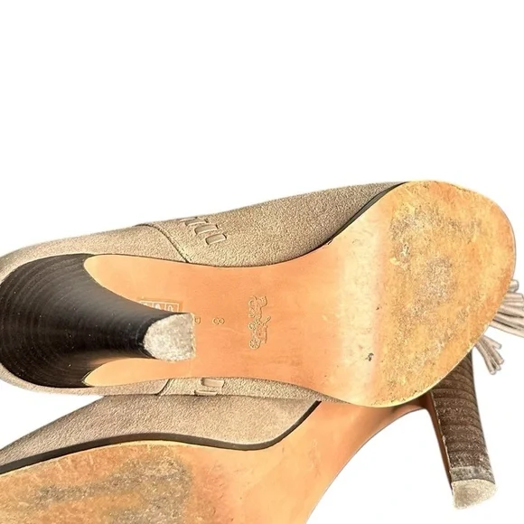 Coach Beige Jessie Suede Heeled Boots with Tassel Size 8 - Picture 6 of 8